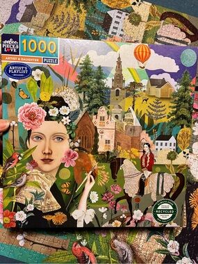 Eeboo jigsaw puzzle 1000 piece Artist & Daughter collage flower portrait